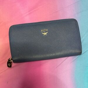 MCM Navy Wallet with Gold Accents